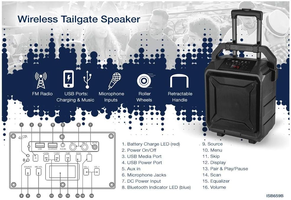 ilive portable bluetooth tailgate speaker