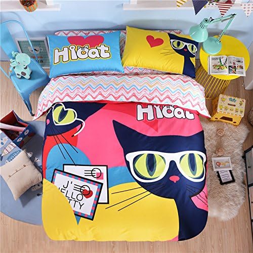 100% Cotton Cute Cartoon Cats Bedding Set Queen Size 4 pcs Colorful Quilt/Duvet Cover Bed Set