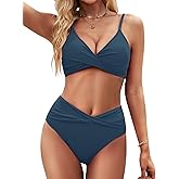 Zojuyozio Women Two Piece Swimsuit Twist Front Bikini Sets High Waisted Adjustable Straps Bathing Suit