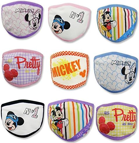 Famixyal 2x Cute Cartoon Mickey Minnie Student Child's Face Mask Cotton Anti Dust Mask Anti-fog Mask Earloop Face Mask Safety Respirator Particle Respirator Home and Surgical Face Masks Filters Bacteria Protection Latex Free Soft and Light Kids Gift