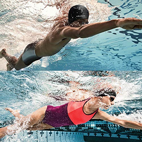 Candywe Swim Cap Cover Ears, Waterproof Silicone Bathing Swimming Cap,Swim Hat for Long Short Hair Women Men Kids Swimming Pool Caps with Nose Clip and Ear Plugs (Black)