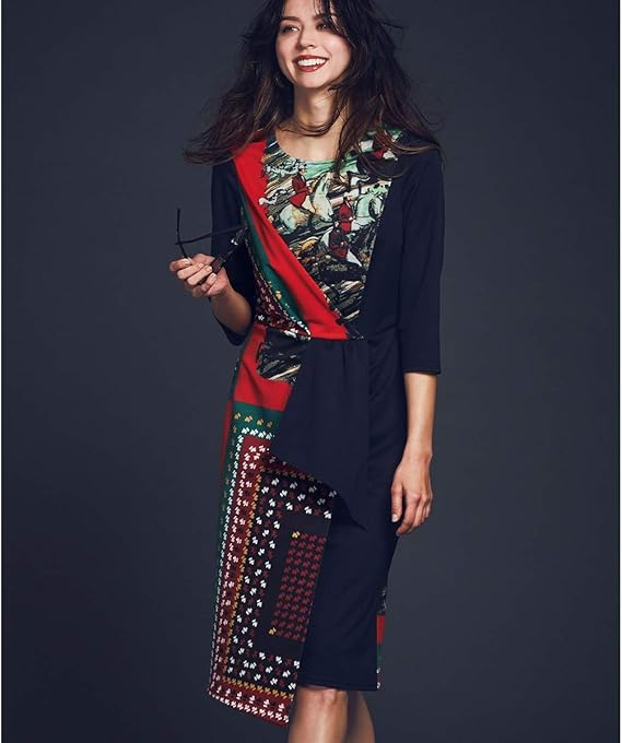 Amazon ラナン Ranan 絵画風プリント使いアシメデザインワンピース ワンピース チュニック 通販