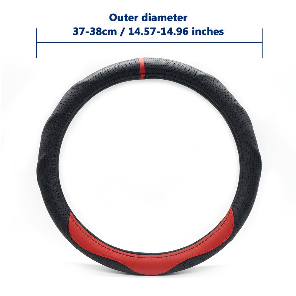LOCEN Genuine Leather Steering Wheel Cover Universal Car Outer Diameter 38cm/15\