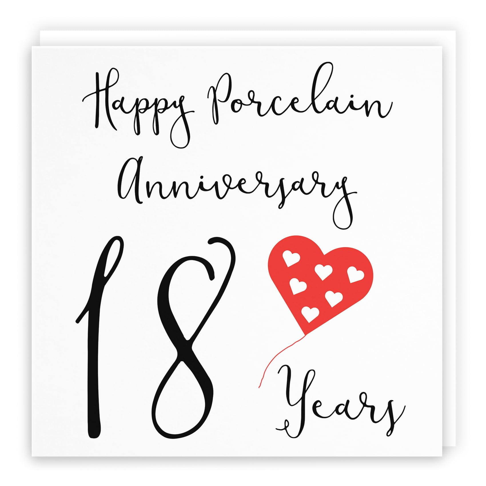 Hunts England - 18th Wedding Anniversary Card - Happy Porcelain Anniversary - 18 Years - Red Heart Collection - Standard Size - For Couples, Friends, Him, Her — image 1