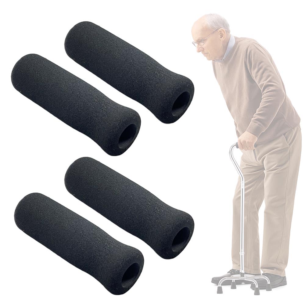 Quad Cane Grip Replacement Rubber Pads, Walking Aid Handle Cover for Seniors & Disabled, Soft Foam Anti-Slip Hand Grips Universal Fit 7/8" Tube, 4 Pcs