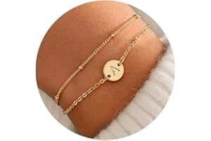 MONOZO Gold Bracelets for Women Christmas Gifts - Dainty 18K Gold Plated Disc Monogram Letter A-Z Initial Bracelets for Women Trendy Personalized Letter Bracelet Birthday Christmas Gifts for Her