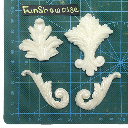 Funshowcase 4 Cavity Vintage Curlicue Lace and Scroll Silicone Mold for Cake Border Cupcake Topper Decoration, Sugar paste, Chocolate, Fondant, Resin, Polymer Clay Projects