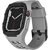 Nereides Compatible with Apple Watch Band 45mm 44mm, for iWatch Band Series 9/8/7/6/5/4/SE/SE2, Rugged Heavy Duty Case with Strap, Shockproof PC Frame Bumper Case for Men (Grey)