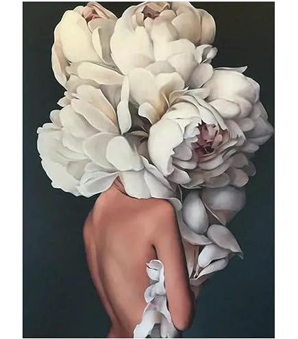 Peinture à l'huile par numéros - Fleur rose - Dessin abstrait - Décoration murale nordique - Peinture à l'huile par numéros - Belle tête de femme - Fleur - Peinture par numéros