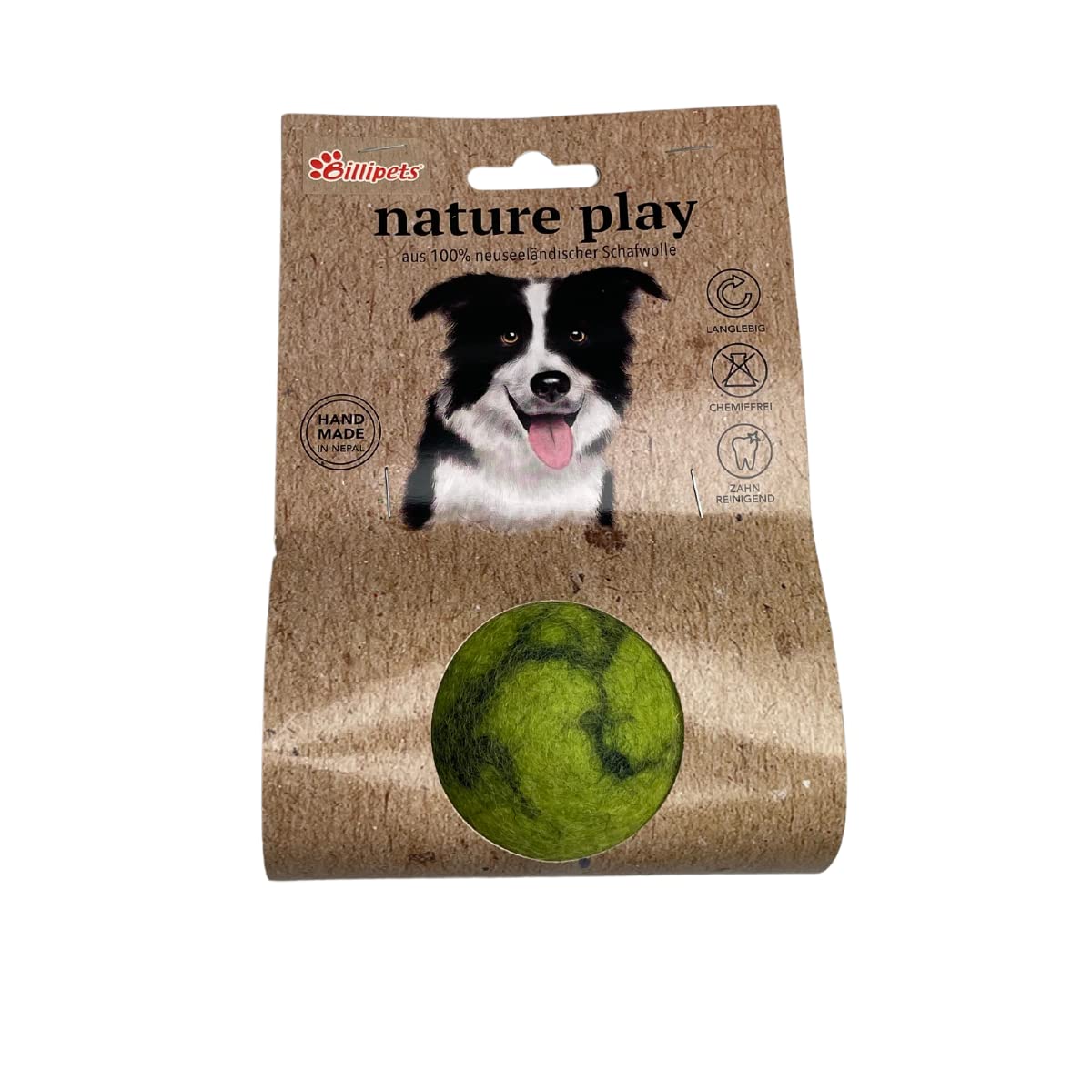 Billipets New Zealand Natural Wool Fuzzy Ball Dog Toy 6.3 cm (Green)