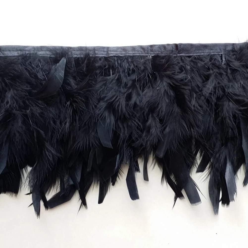 Sowder Turkey Feathers Trim Fringe for Party Wedding Dress Sewing Crafts Costumes Decoration Pack of 2 Yards(Black)