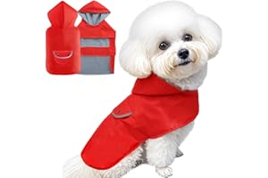 BECNBEAU Dog Raincoat Dogs Rain Jacket Reflective Poncho Rainwear Waterproof Pet Clothes Warm Lined Pocket Hooded Leash Hole Adjustable for Puppy Small Dogs,Red,M,Back Length 10.0 Inch