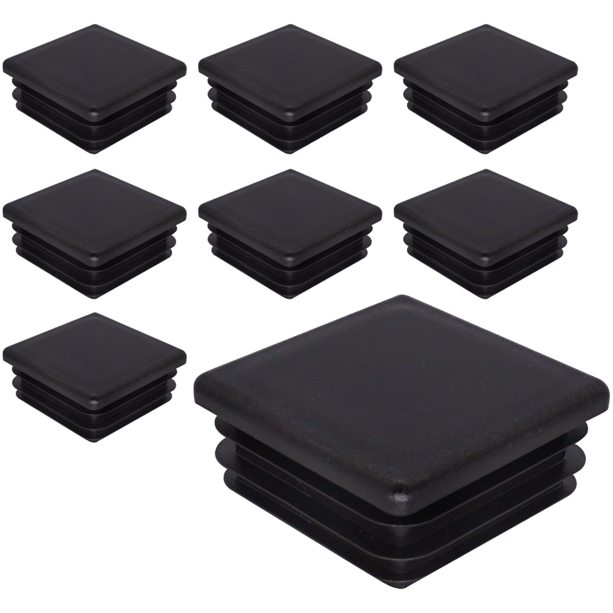 SKIR'CO (8 pcs) Square Plastic Plugs 50 x 50 mm, Mat Tube End Caps, Square Tube Inserts, Fence Post Plugs, Black RAL 9005