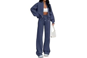 MEROKEETY Women's Fall 2 Piece Sweatsuits Set Long Sleeve Zip Up Sweatshirt Wide Leg Sweatpants Lounge Sets