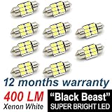 10 pcs LED Village Black Beast Extremely Bright 6 LED 5730 Chipset Canbus Error Free LED Bulbs for Interior Car Lights License Plate Dome Map Door Courtesy 1.25 Inch 31MM White Xenon Festoon