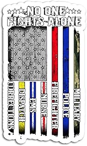 Decal Stickers for Laptop Sticker for Tumblers No One Fights Alone USA Flag Thin Line Military Police Nurse Waterproof Decal Perfect for Phone Water Bottle Vehicles (5 Pcs/Pack)