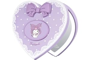 Impressions Vanity Kuromi Lovely Ribbon LED Heart Shaped Compact Mirror with Kurumi Artwork, Top 3X Magnifying Mirror with Bo