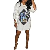 ENOPINK Womens Sequin Glitter Shirt Dress - Sexy Floral Letter Print 3/4 Sleeve Mini Dresses for Party Club