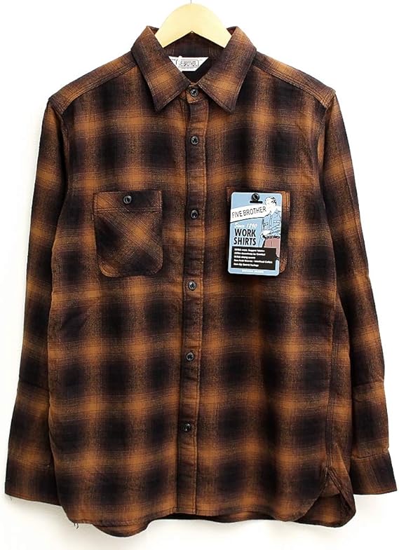 Amazon Lサイズ ファイブブラザー ネルシャツ メンズ ブランド チェックシャツ ワークシャツ 長袖シャツ 57 ブラウン シャツ 通販