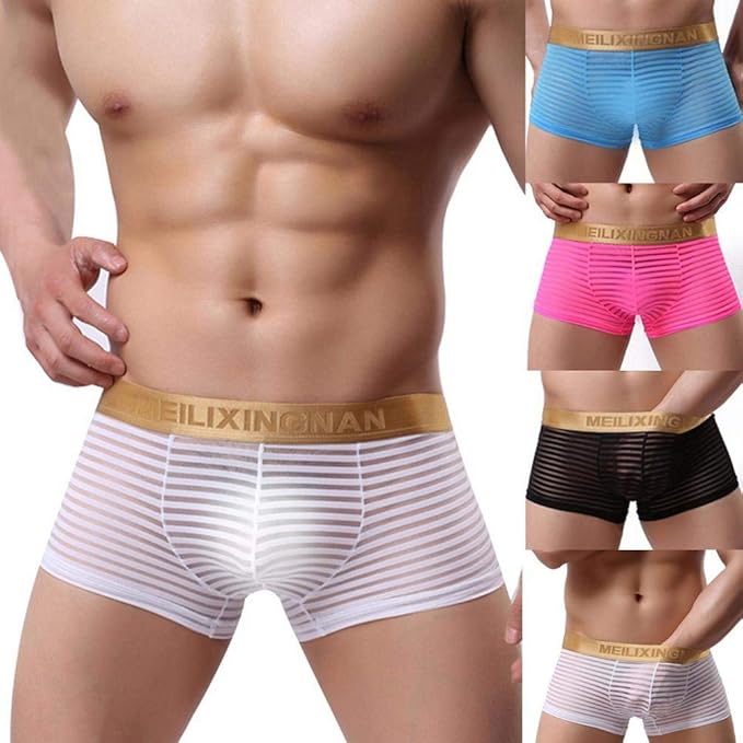 XGBDTJ 4 Youth Fashion Stripe Mesh Wide Boxer Shorts Wicking Mens