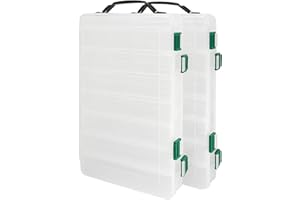 MILEPETUS Double-Sided Fishing Lure Hook Tackle Box Visible Hard Plastic Clear Fishing Lure Bait Squid Jig Minnows Hooks Accessory Storage Case Container (Clear-14 Slots 2Pcs)