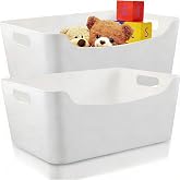 2 Pack Large BPA‑Free Plastic Storage Bins with Handles, 4 Gallon White Organizer Containers 13.78" x 10.24" x 5.71", Open‑Top Storage Baskets for Kitchen Pantry, Cabinet, Closet, Bathroom &amp; Office