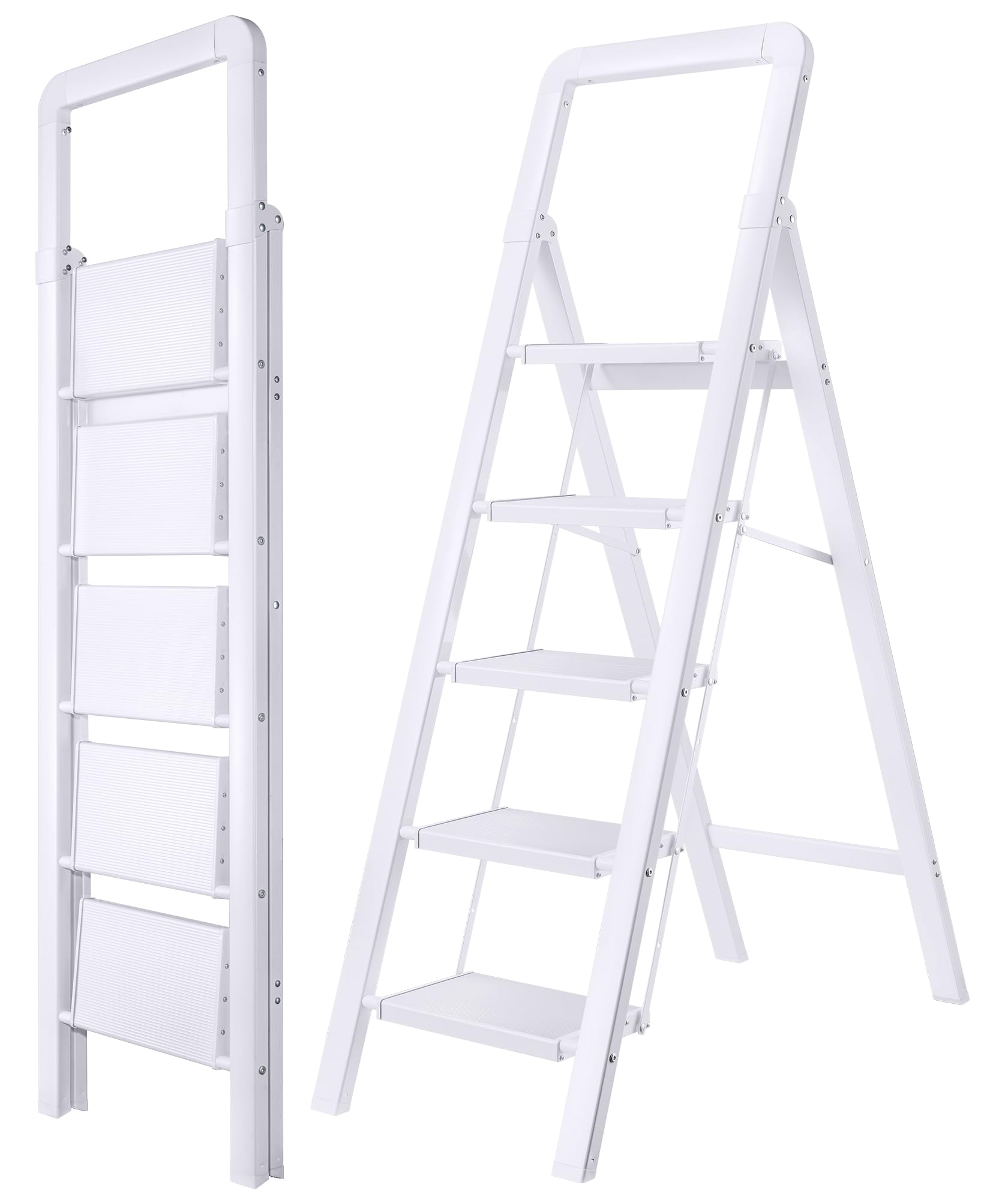 Photo 1 of ** SIMILAR** Step Ladders Folding 5-Step White Finish Aluminum Foldable Step Stool,Anti-Slip Portable Sturdy for Home & Kitchen Office 330 lbs