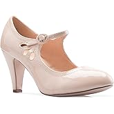 Olivia K Women's Kitten Heels Mary Jane Pumps - Adorable Vintage Shoes- Unique Round Toe Design with an Adjustable Strap