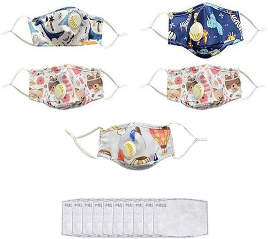 Kids' Másk Face Cover Washable Reusable Dustproof Boy Girl Mouth Shield with Breathing Valve (5Pcs Másk +10Pcs Filtrar)