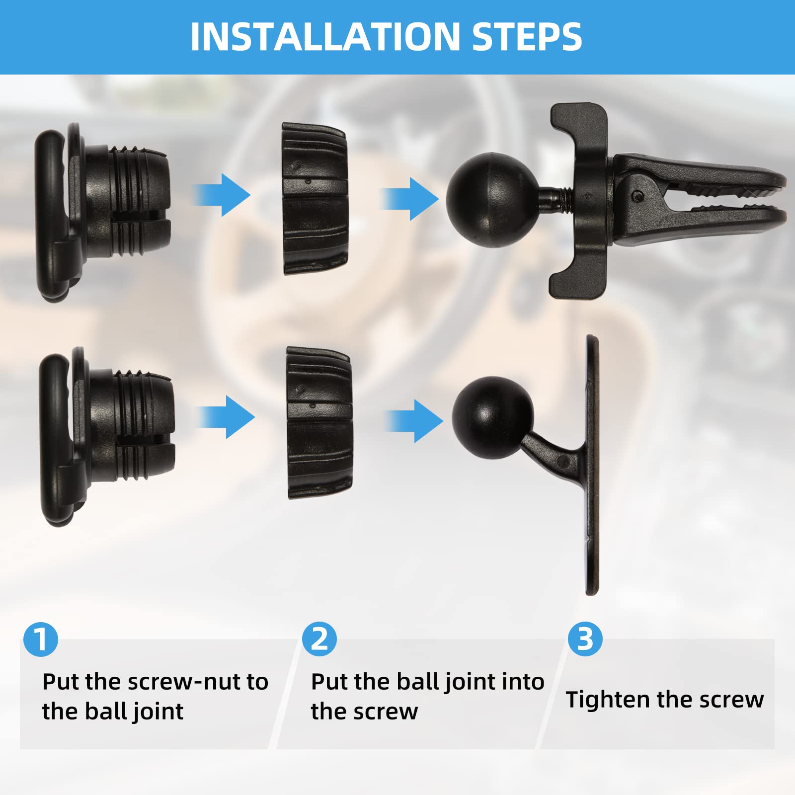 Universal Air Vent Car Mount and Dashboard Sticker Holder 360° Rotation Clip Car Mount Phone Holder with Adjustable Switch Lock for Smartphones GPS Navigation (2 pack, Black)
