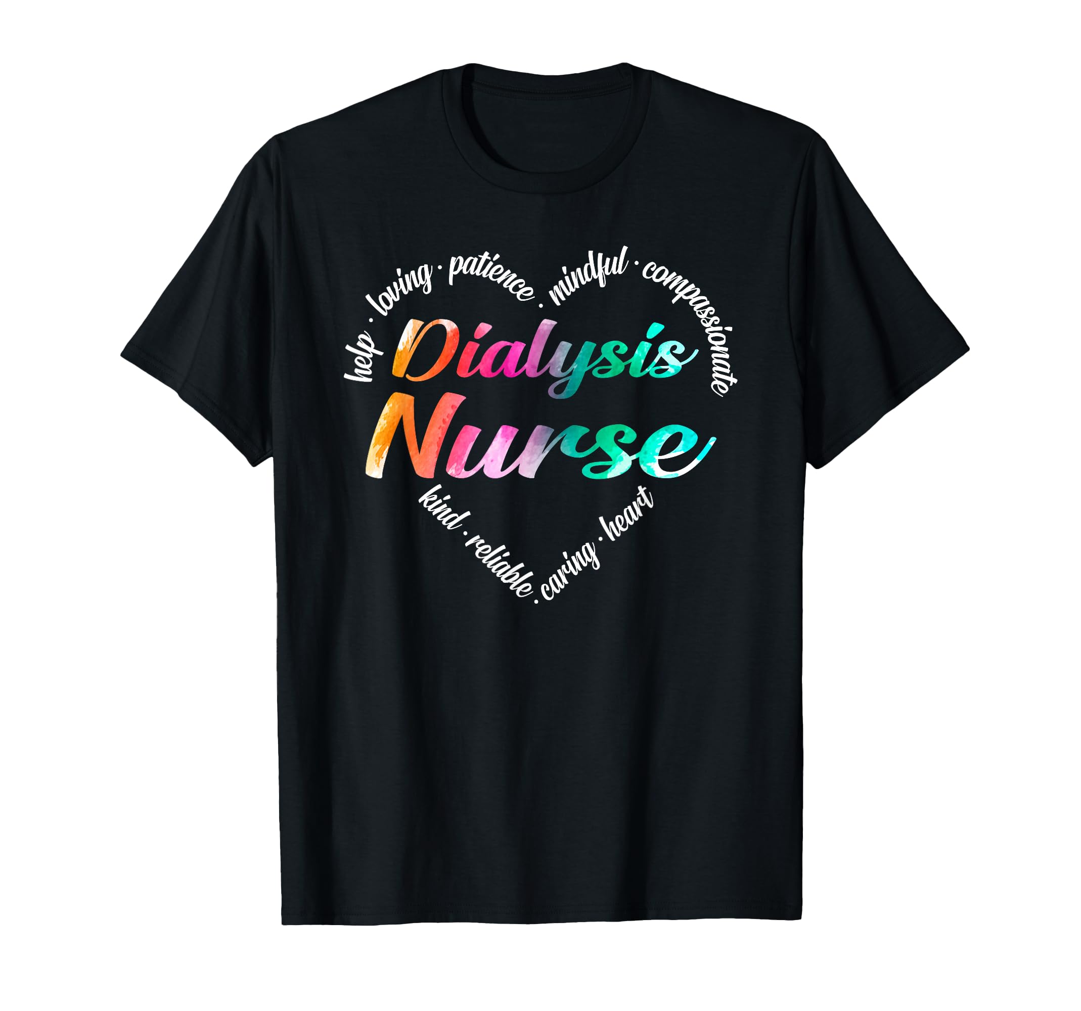 Photo 1 of ****STOCK PHOTO SIMILAR TO ITEM****
Dialysis Nurse Heart Word Cloud Watercolor Rainbow T-Shirt (Size Unknown)
