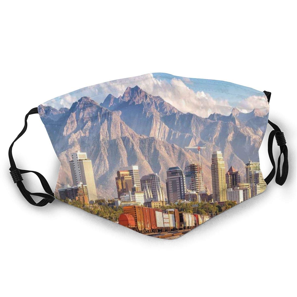 Fashion Comfortable Windproof mask,Downtown Salt Lake City Skyline In Utah Usa Railroads Mountains Buildings Urban,Printed Facial decorations for Unisex