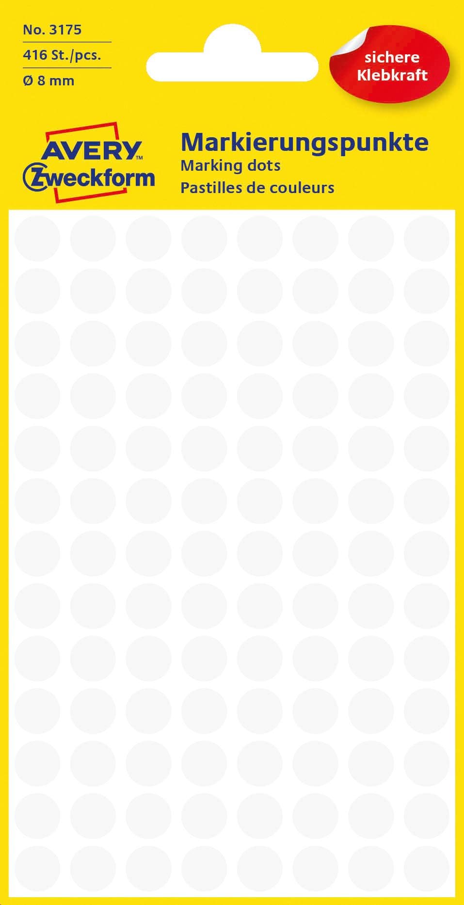 AVERY ZweckformSelf-Adhesive Marking Dots, Diameter: 8 mm Single White
