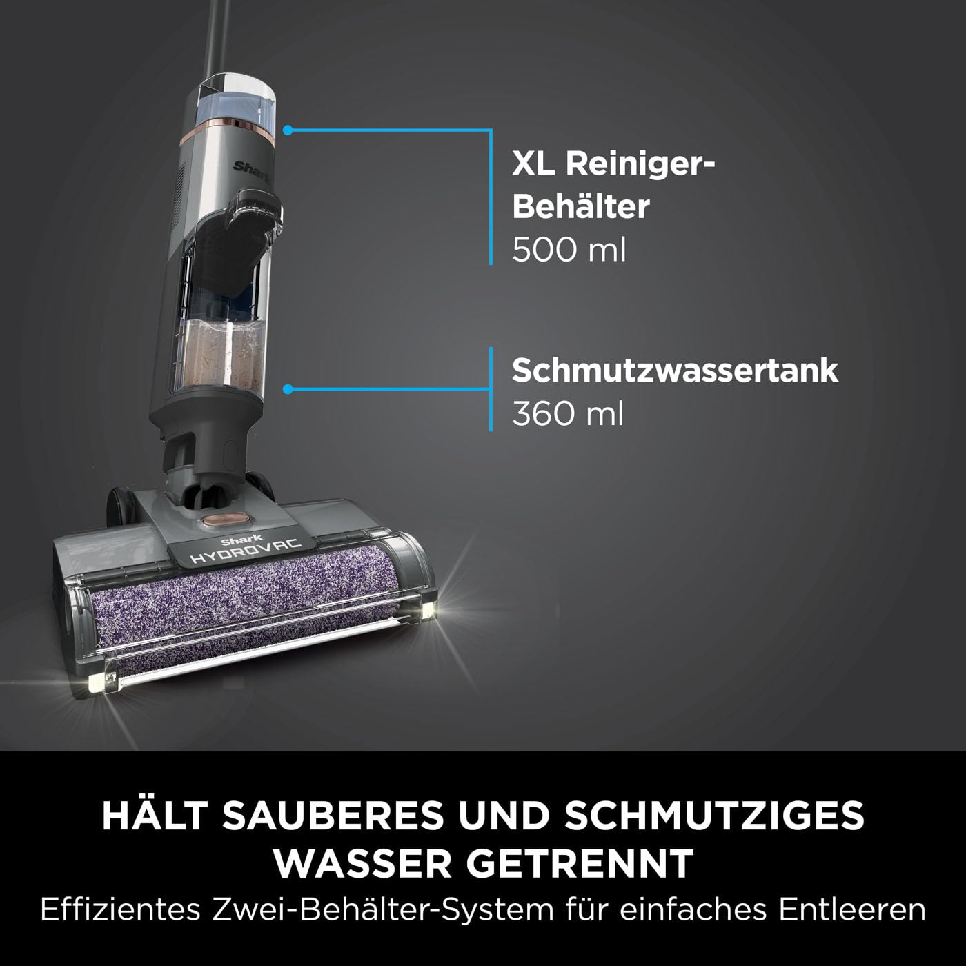 Shark HydroVac Kabelloser Nass Trockensauger mit antimikrobieller Bürstenrolle, Mehrzwecklösung geruchsneutralisierend, selbstreinigender Bodenreiniger, saugt & wischt, Grau WD210EU 8