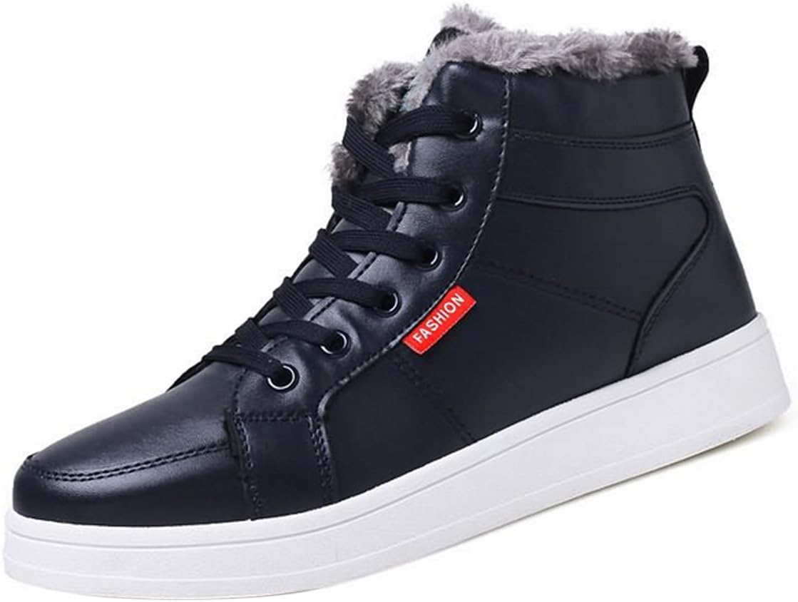 Men Warm Winter Boots Leather Snow Boots Waterproof Warm Faux Fur Lined Short Ankle Boots Outdoor Lace Up Winter Shoes Sneakers Sport Shoes