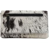 Myra Cookie Crunch Leather and Hairon Cowhide Wallet - 7x4" Cow Print Wallets for Women, Black and White Clutch, Long, Western Cowprint, Boho, Country Stuff, Cowgirl Gifts for Women, Mom, Sister, Aunt