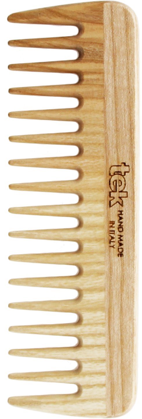 TEK - Small Comb with Sparse Teeth in Ash Wood Handmade in Italy, for Wavy or Curly Hair - 14 x 4.5 cm