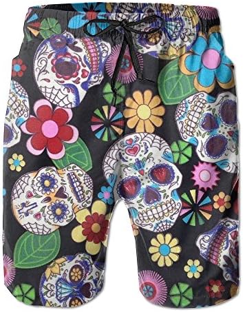 Swimmer Beach Shorts Funky Sugar Skulls Design Men's Quick Dry Beach Shorts/swim Trunks For Summer Swim/Home Leisure