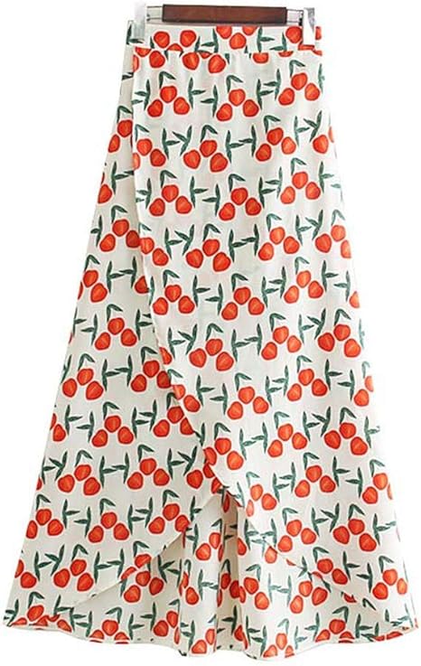 Damen Rock mit Kirschen-Print, Faltenrock, elastischer Taille