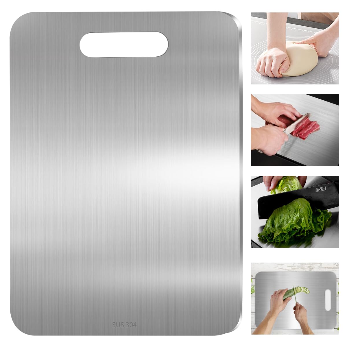 Photo 1 of 304 Stainless Steel Cutting Board, Double-sided Stainless Steel Cutting Board for Kitchen Dishwasher Safe Ideal Food Grade Chopping Board for Cutting Meats Fruit & Vegetable(13.3 * 9.1 In)