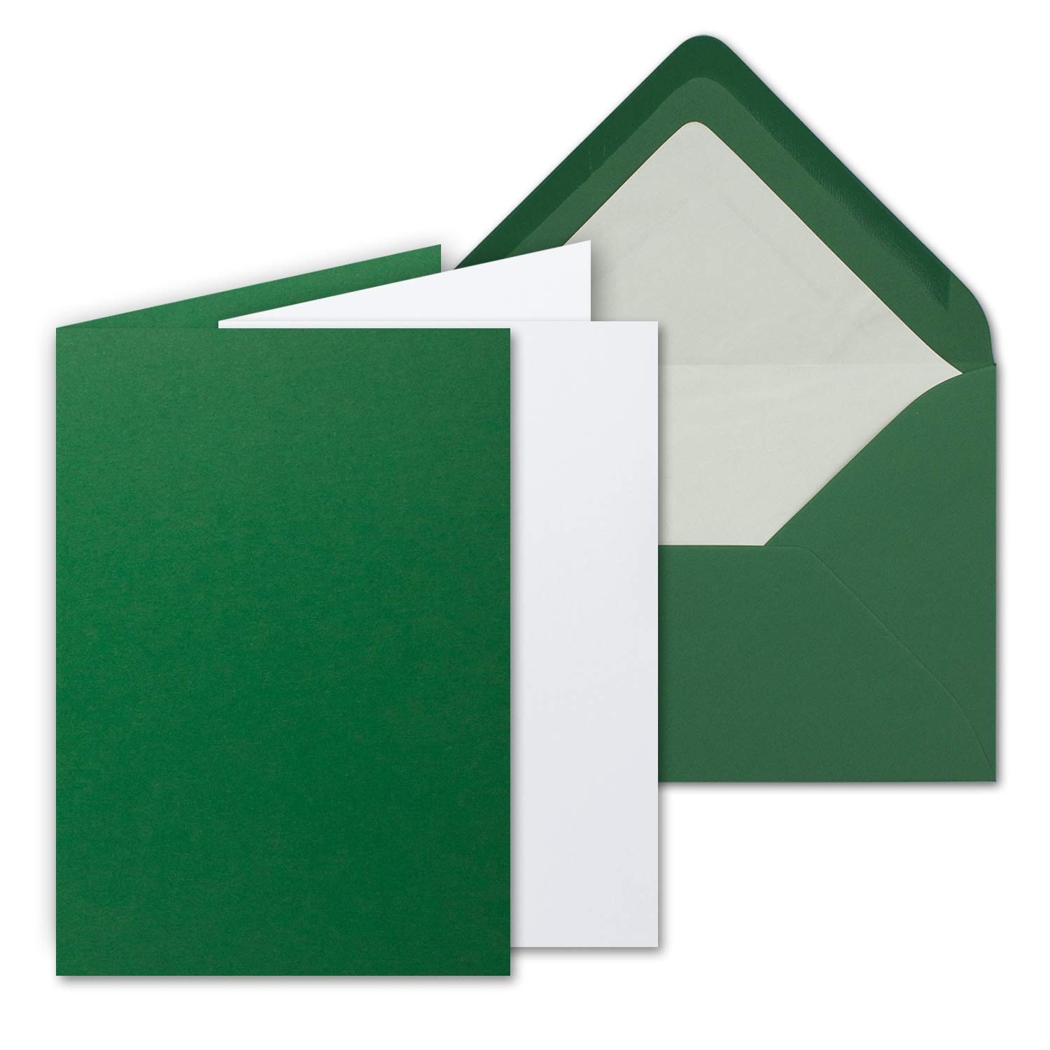FarbenFroh by GUSTAV NEUSER 25 sets large card package, dark green (green), matt, with 25 folding cards, matching white inserts & 25 lined envelopes DIN B6, 12 x 17 cm 120 x 170 mm