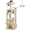 PAWZ Road Cat Tree, 53.5 Inches Tall Cat Tower with Spacious Hammocks, Condos and Scratching Posts, Cat House with Dual Padded Perches for Indoor Large Cats-Beige