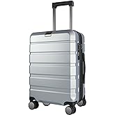 KROSER Hardside Expandable Carry On Luggage with Spinner Wheels & Built-in TSA Lock, Durable Suitcase Rolling Luggage with USB Port, Carry-On 20-Inch, Silver Grey