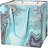 Yerpkefey 11.8" Large Gift Bag,Square Reusable Gift Bags Large for Birthday Wedding Christmas Presents Doll (Blue Gold)