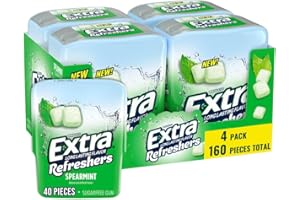 EXTRA Gum Refreshers Spearmint Bulk Chewing Gum - Sugar-Free, 40 Piece Resealable Bottle Pack of 4