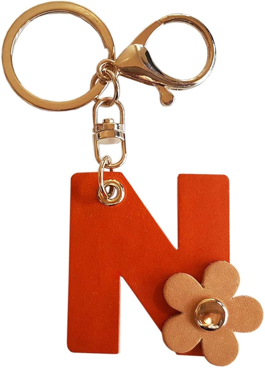 Amazon お花付き イニシャルキーホルダー イタリア製牛革 鍵 手作り 本革 おしゃれ 革小物 バッグチャーム キーリング 誕生日 プレゼント キーホルダー チェーン