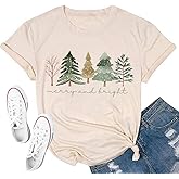 Christmas Shirts Women Merry Christmas Tree Printed T-Shirts Short Sleeve Holiday Tee Xmas Gift Tops