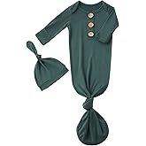 Newborn Baby Boys Girls Knotted Gown Hat Set Soft Bamboo Viscose Infant Sleeper Baby Sleep Gown with Mittens
