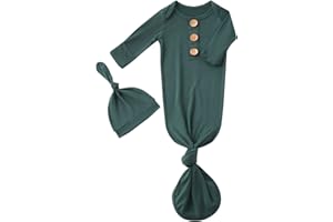 SUZEL Newborn Baby Boys Girls Knotted Gown Hat Set Soft Bamboo Viscose Infant Sleeper Baby Sleep Gown with Mittens