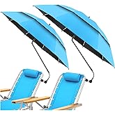 NBtoUS 2 Pack 48.6" Double Canopy Umbrella with Clamp, UPF50+ Beach Chair Umbrella with clip, 360°Adjustable Portable Outdoor Shade, Wheelchair, Patio Chairs, Golf Carts,Camping(Not Include Chair)